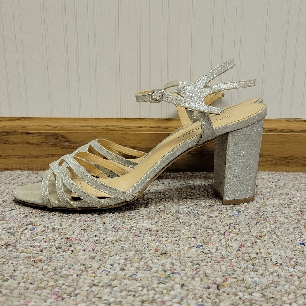 Badgley Mischka Glittering Silver Block Heels Sz 10 Party Prom Wedding Guest